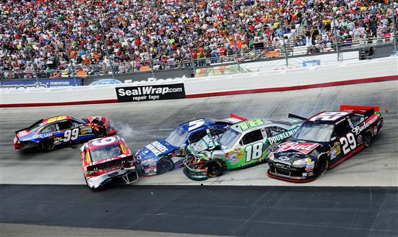 2012 Bristol March NSCS Race Edwards Ambrose Kahne Busch Harvick Crash